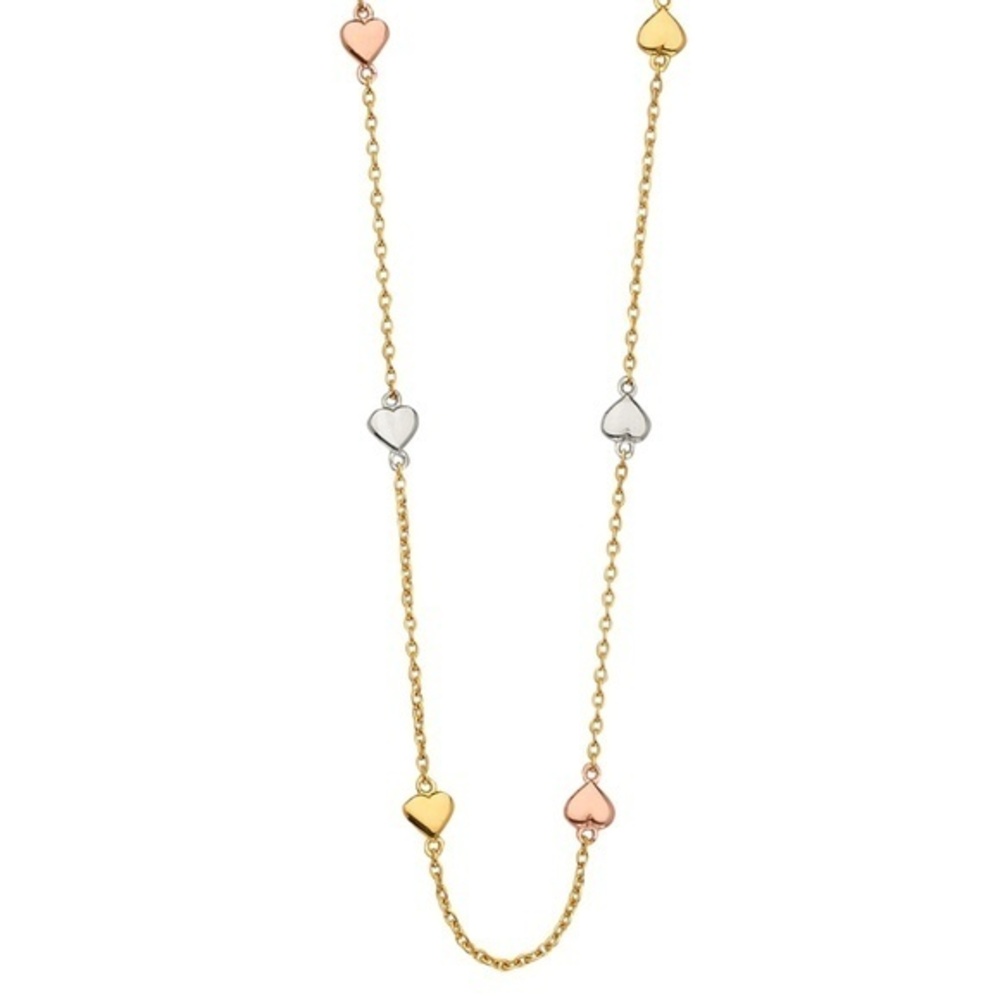 14k tri color Heart Necklace Chain 17" inches